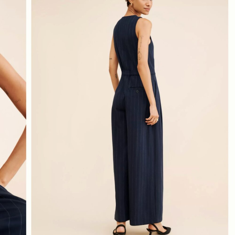 Anthropologie Navy Pinstripe Jumpsuit - Picture 2 of 10